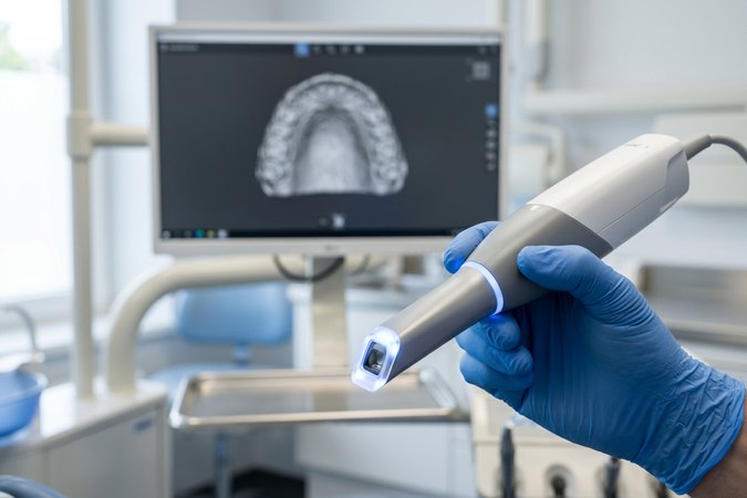 Handheld digital intraoral scanner in use